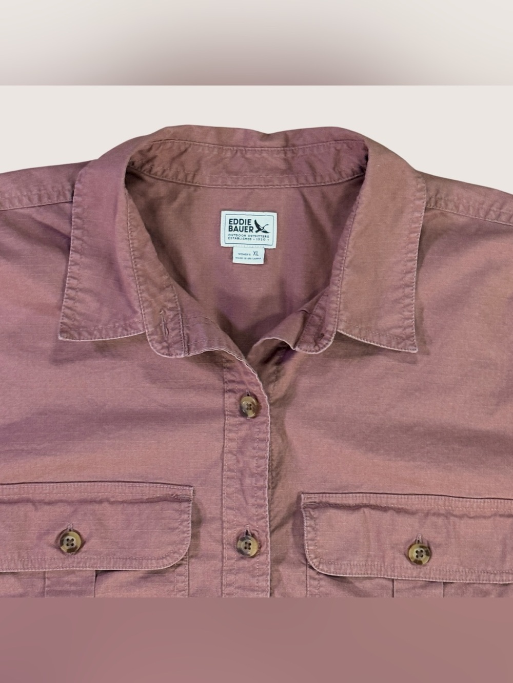 Eddie Bauer Women's XL Long Sleeve Button Down Utility Mauve‎ Stretch Cotton